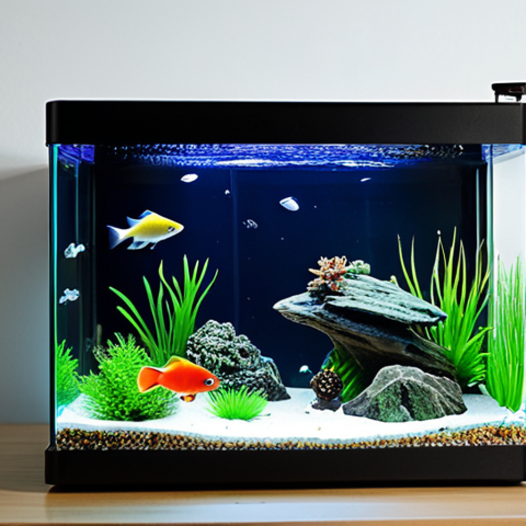 초보자를 위한 어항 선택 - Setting Up a Small Fish Tank**

"A brightly lit, clean desk with a small, 30-50 liter glass fish tan...