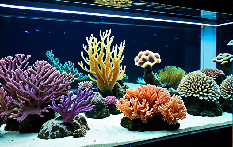 어항 속 미니 산호초 - Setting up the Reef Tank**

"A person setting up a marine aquarium, placing substrate and decoration...