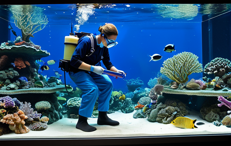 어항 속 미니 산호초 - Coral Selection**

"Close-up of various colorful soft corals in a display tank at a pet store, fully...