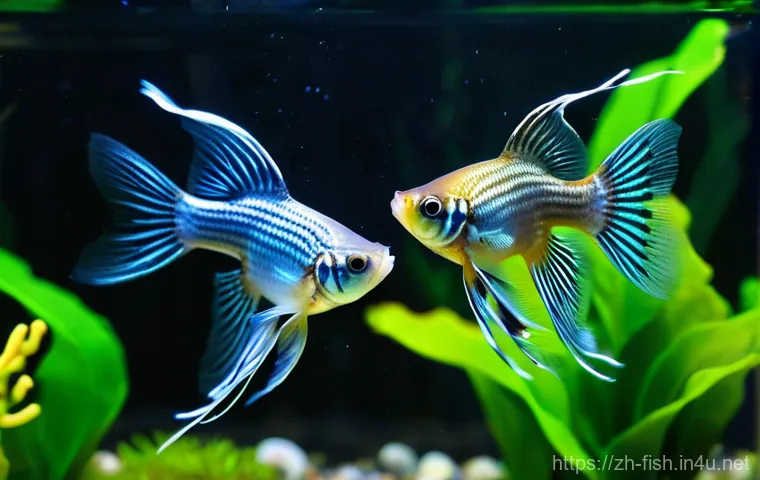 관상어 암수 구별법 - Here are three detailed image generation prompts in English, as requested: