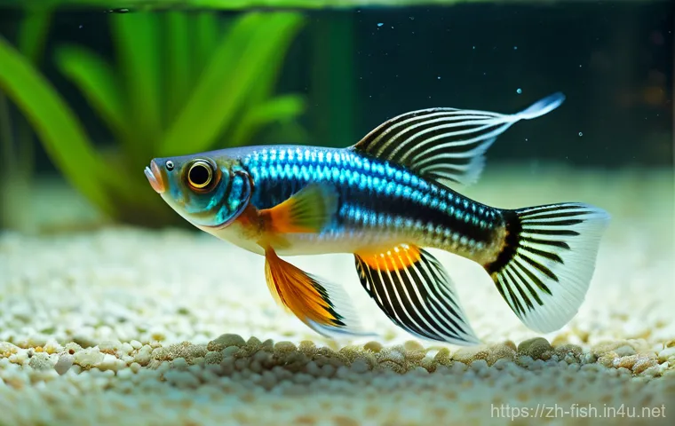 관상어 암수 구별법 - Image Prompt 1: Guppy Pair in an Aquarium**