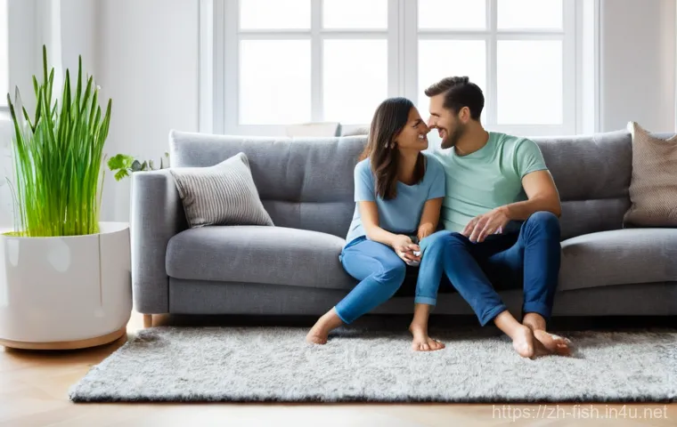 실내 어항 위치 선정 - Prompt 1: Cozy Living Room with Family and Elegant Aquarium**