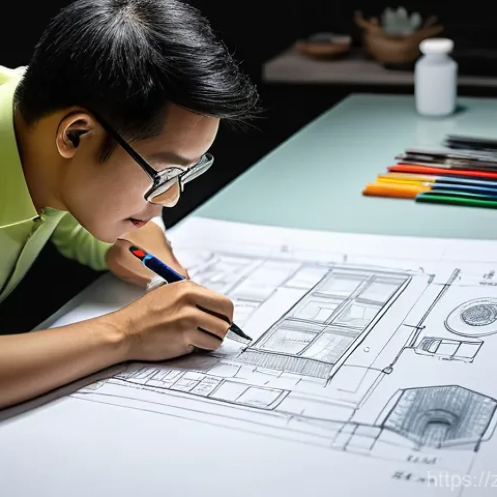 DIY 수조 제작 - A joyful adult, dressed in casual clothing, enthusiastically sketching design plans for a DIY smart ...