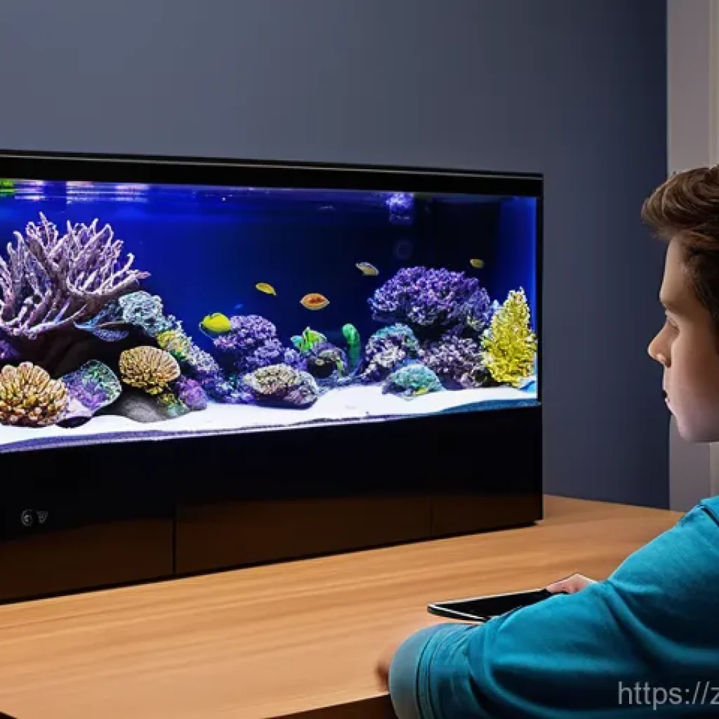 해수어 온도 조절법 - **Prompt 1: Modern Reef Tank Monitoring with Smart Technology**
"A clean, contemporary living ro...
