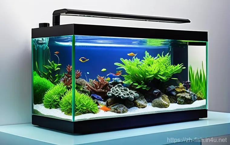 초보자용 어항 키트 - **Prompt 1: Modern Smart Aquarium with User Interaction**
    "A vibrant, modern smart aquarium disp...