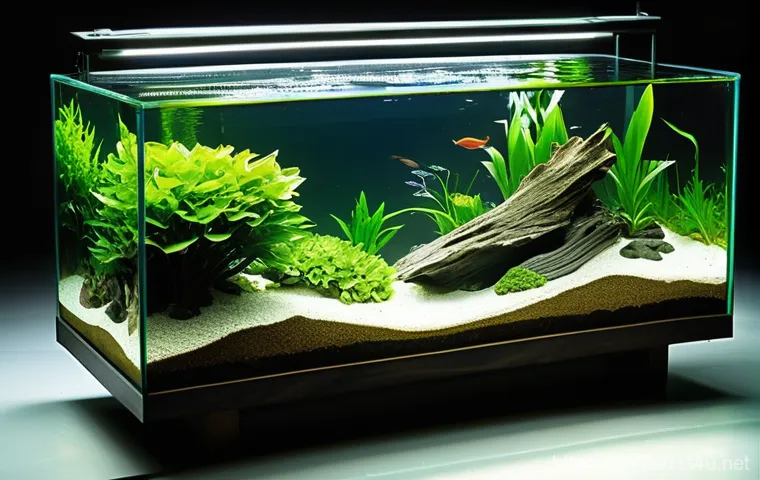 초보자용 어항 키트 - **Prompt 1: Modern Smart Aquarium with User Interaction**
    "A vibrant, modern smart aquarium disp...